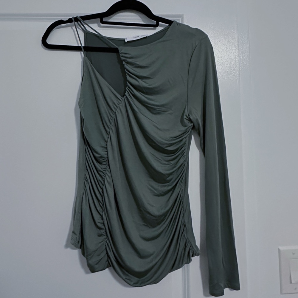 Mango One Shoulder Green Blouse